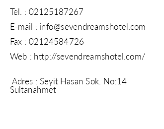 Seven Dreams Hotel iletiim bilgileri